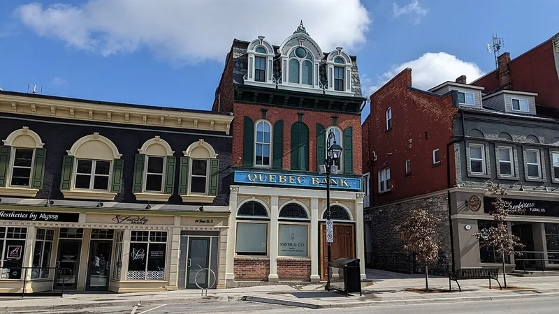 The historic Quebec Bank building in downtown Thorold, highlighting the city’s rich history and architecture.