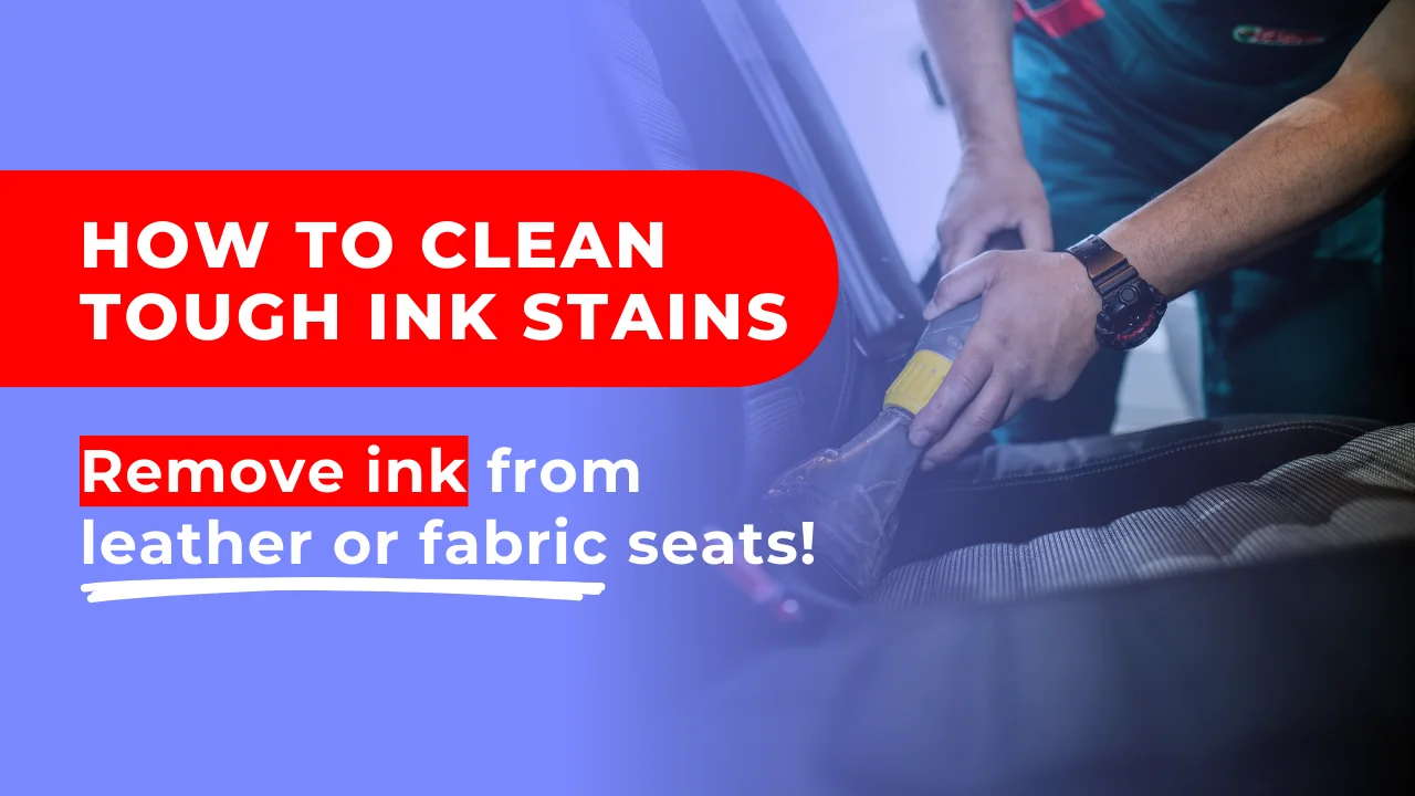 A professional cleaning ink stains from a car seat using proper techniques and tools.