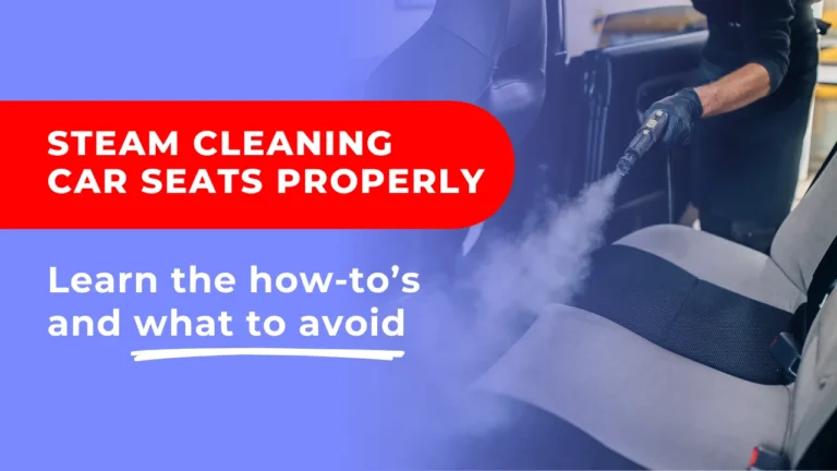 Hero banner showing professional detailer using steam to clean car seats with a steam cleaner, highlighting proper technique and safe application.