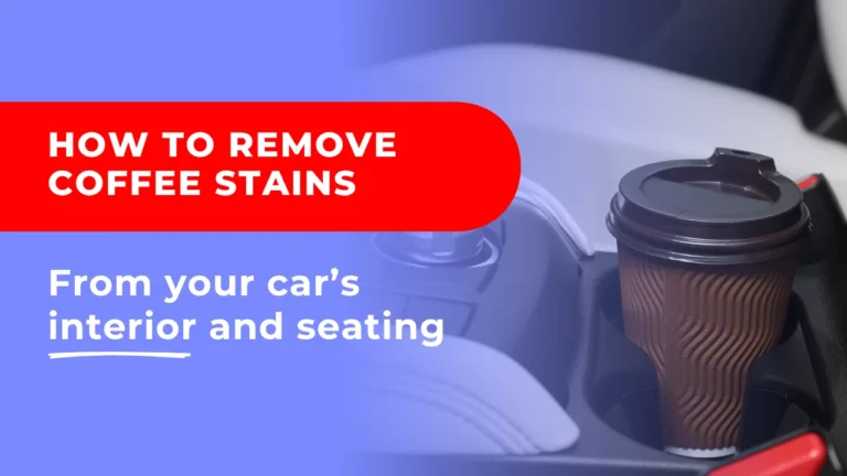 Cupholder with a takeaway coffee inside a modern vehicle interior, supporting a guide on how to remove coffee stains from car interior and keep upholstery clean.